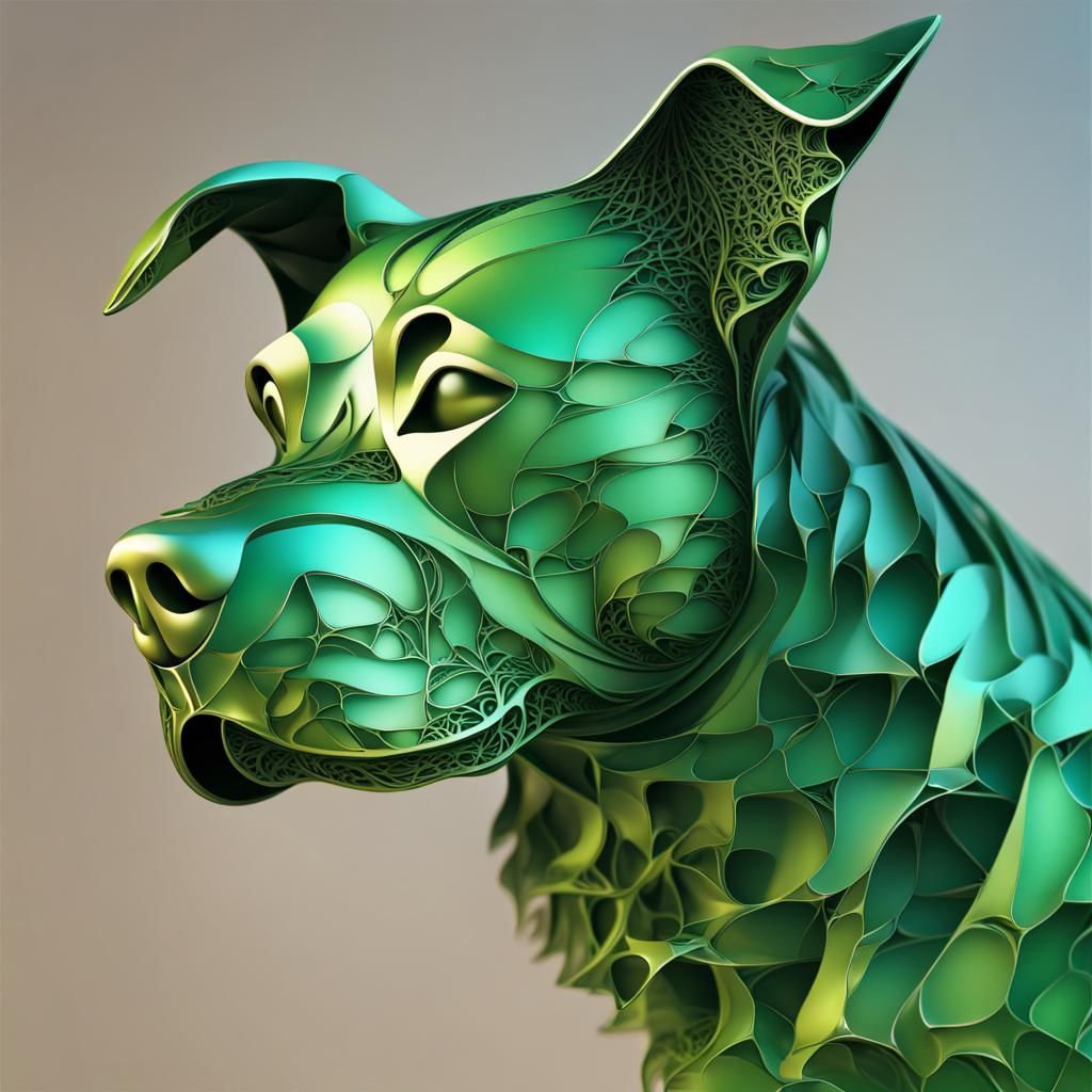 Abstract Green Metal Dog with Fractal Design