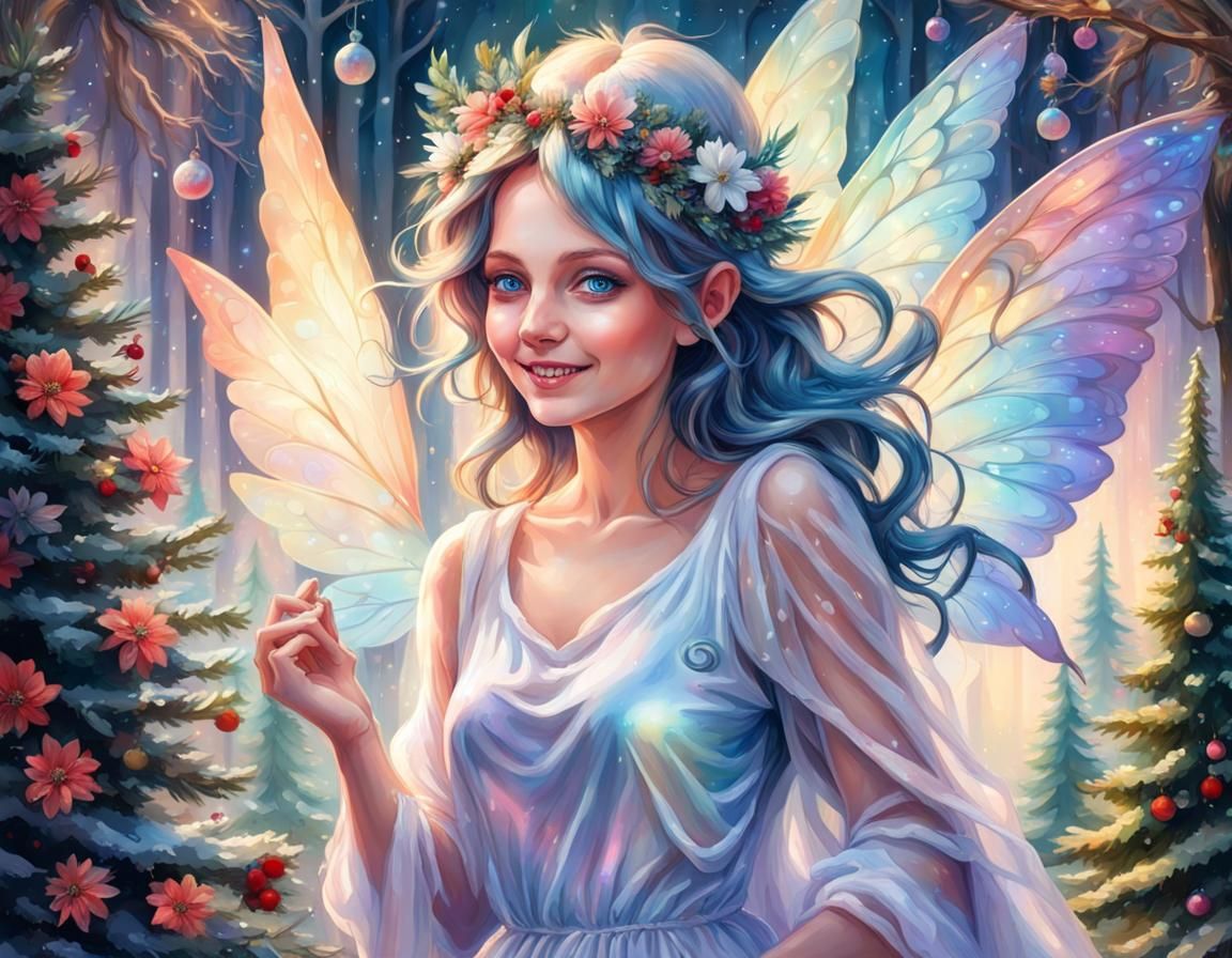 Joyful Forest Fairy Among Christmas Trees