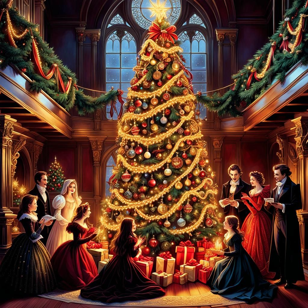 Victorian Vampires Celebrate Christmas in Comic Art Style