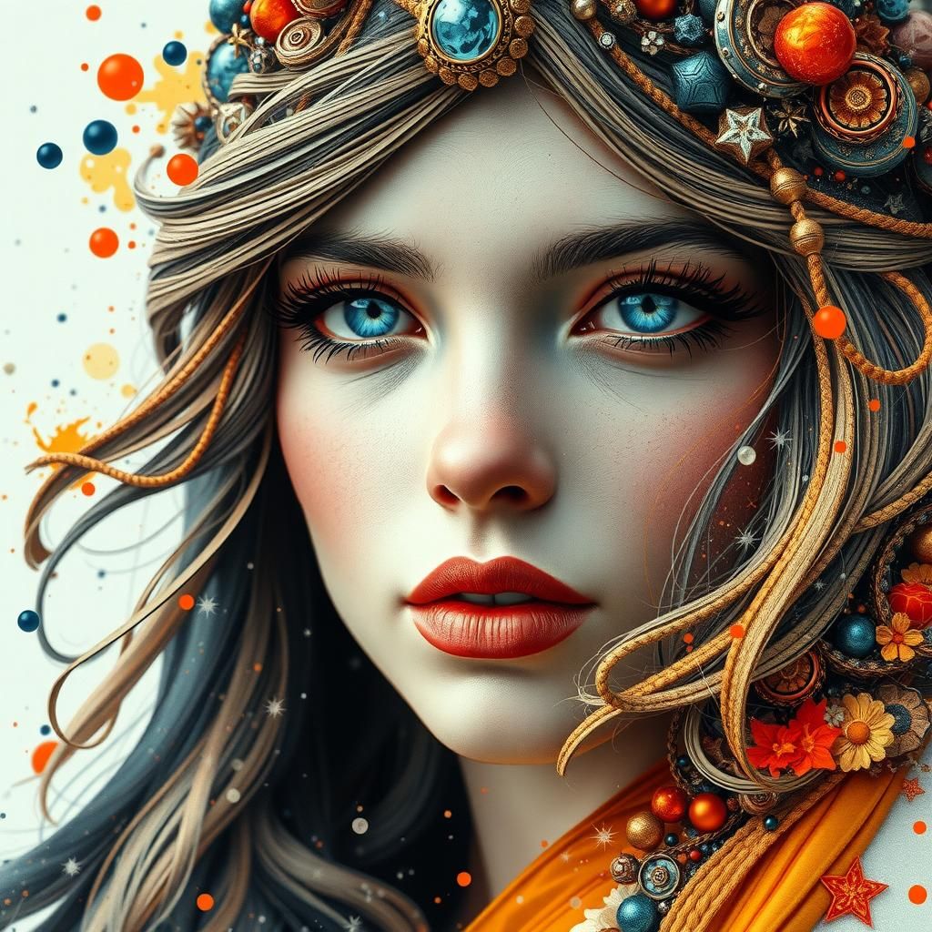 Hyper-Realistic Princess Portrait with Ink and Watercolor