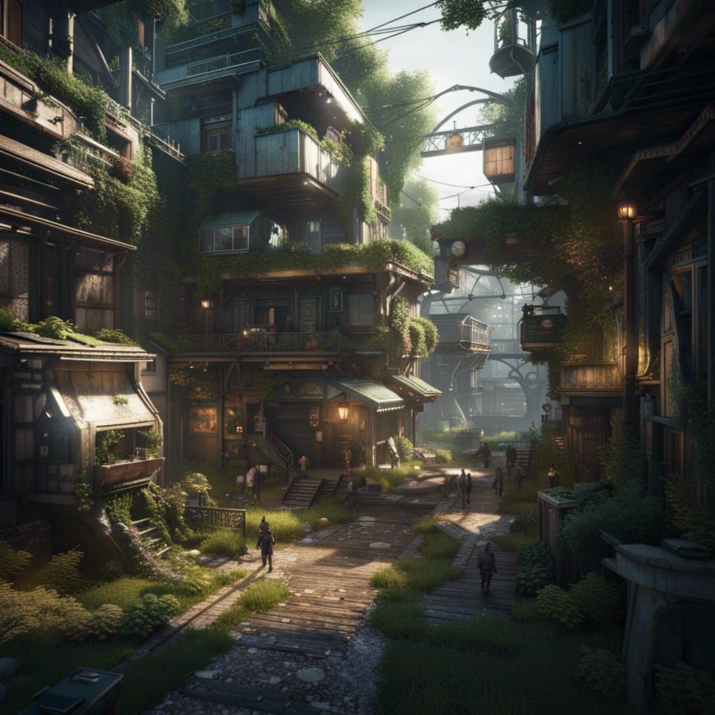 Ecological Cyberpunk Village in Paris: 3D Render