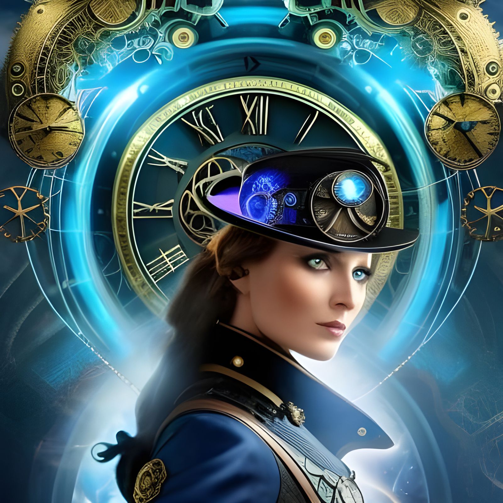 Steampunk Sorceress in Spiraling Time Vortex