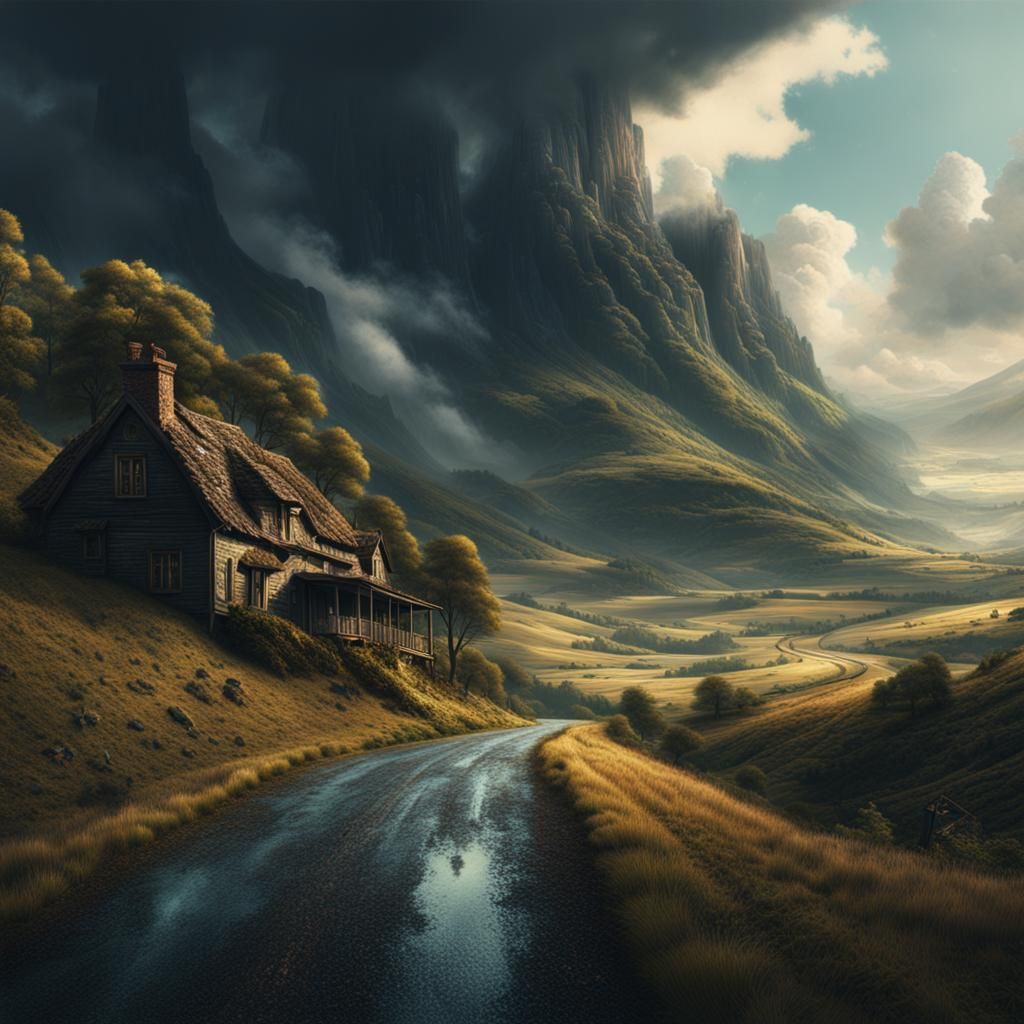 Dramatic Country Road Digital Matte Painting