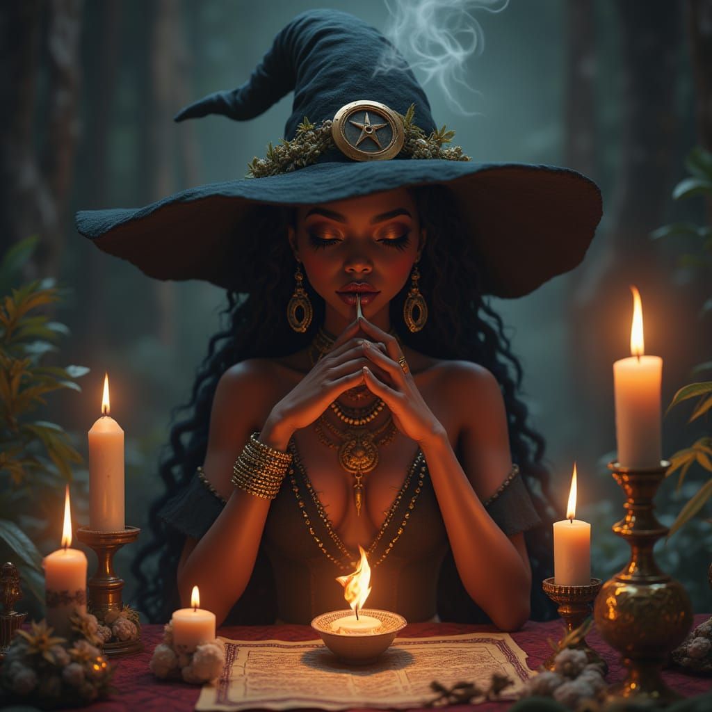Gothic Witch Smoking Weed in Anime Concept Art