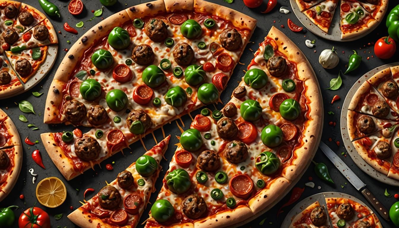 Pizza Slice with Vampire Meatballs: Fantasy Art