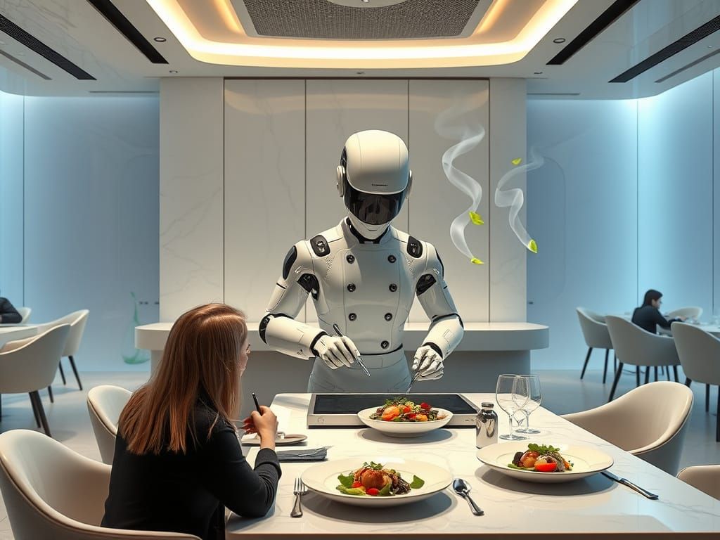 Futuristic Robot Chef Prepares Haute Cuisine in Minimalist R...