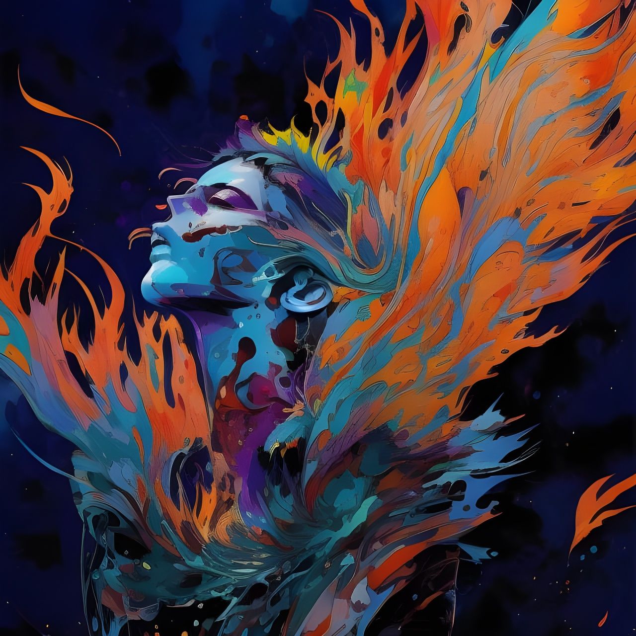 Flaming Hair Portrait in Borderlands Style