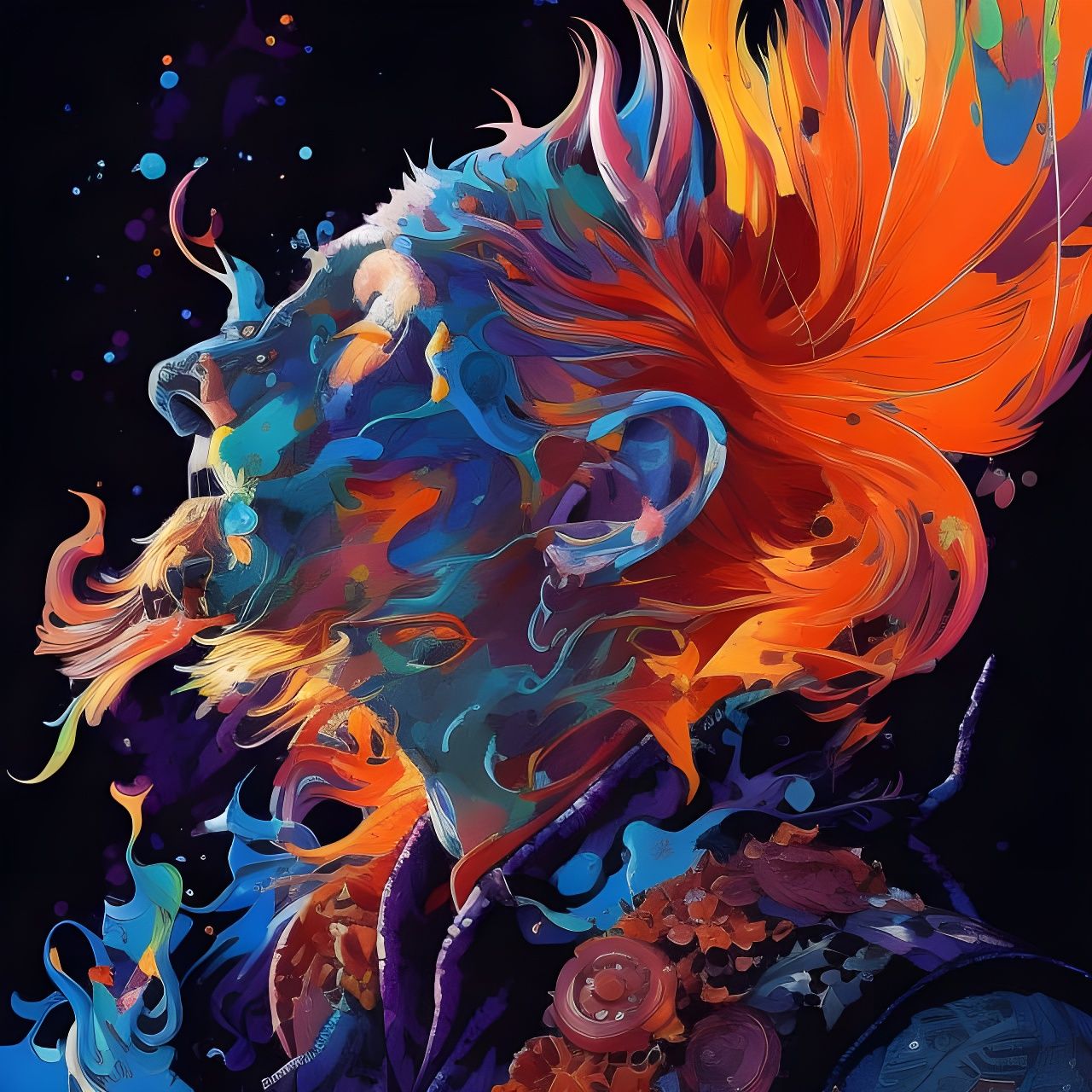 Fiery Haired Head in Borderlands Style