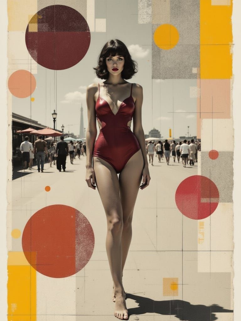 Pin-Up Woman on Boardwalk in Raku Ceramic Style