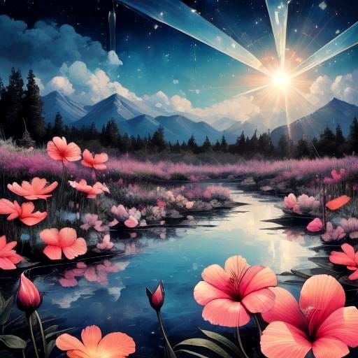 Glassy Black Floral Design in Surreal Style