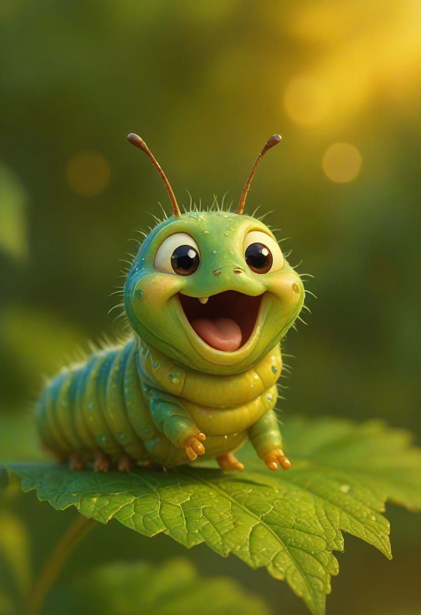 Enchanted Caterpillar Illustration in Watercolor Style