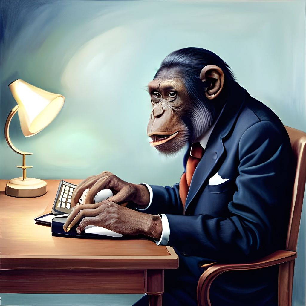 Chimpanzee Office Worker in 70s Style