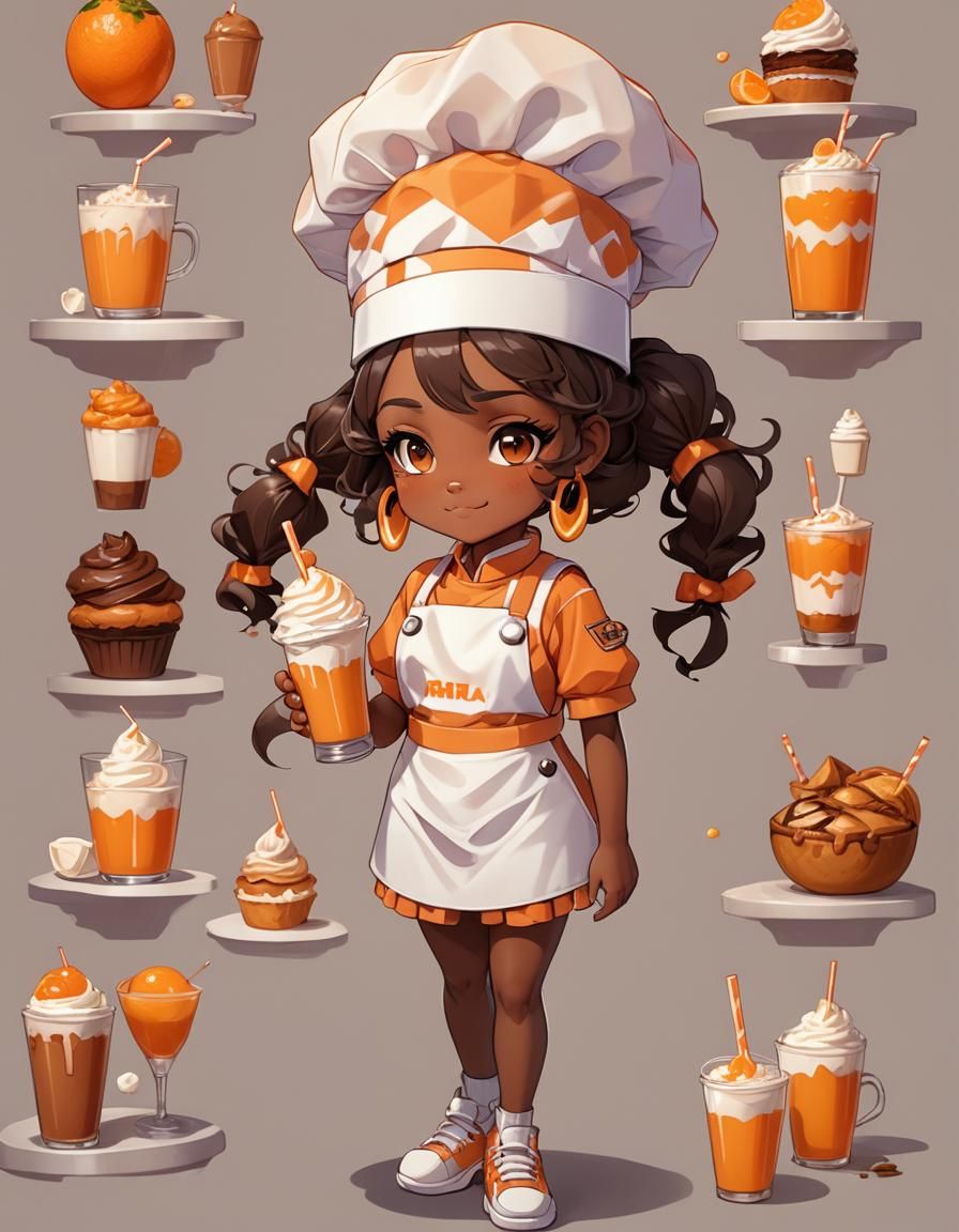 Cute African American Girl Pastry Chef in Anime Style