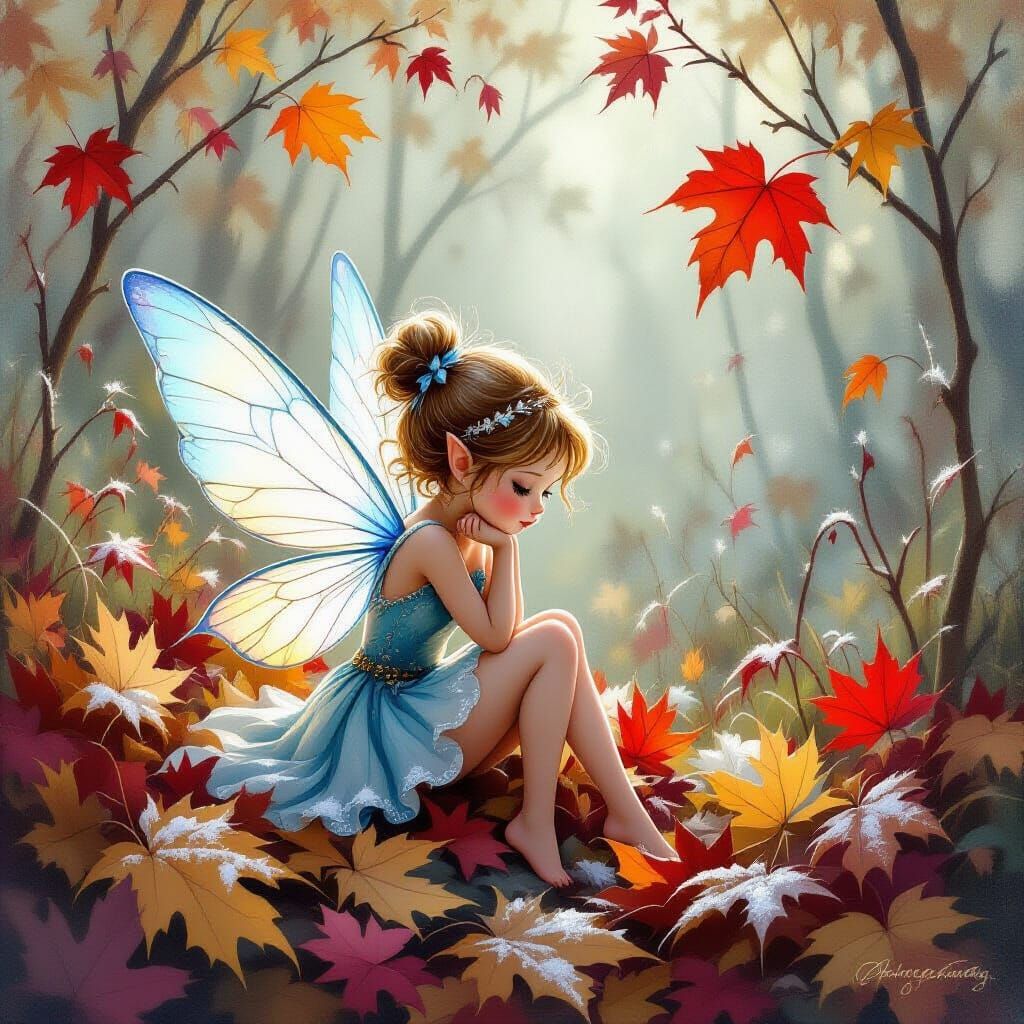 Frozen Fairy Amidst Autumn Leaves
