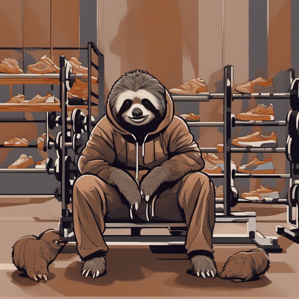 Sloth in Nike Tracksuit Line-Art Illustration