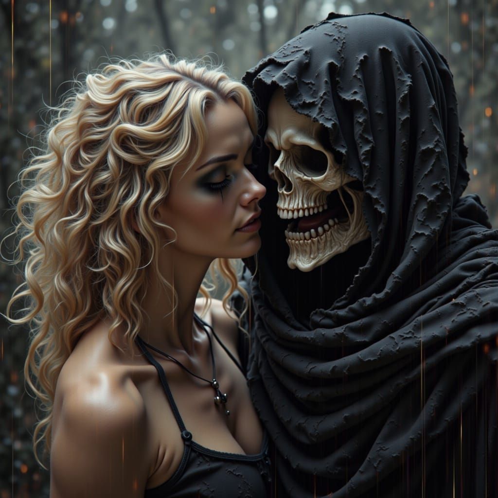 Blonde Charms Grim Reaper in Vintage VHS Style