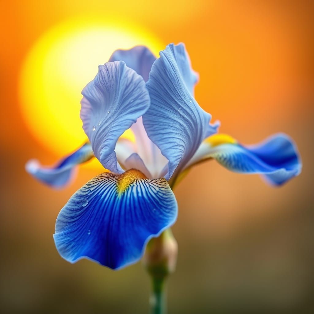 Vibrant Blue Iris Flower with Sunset Hues
