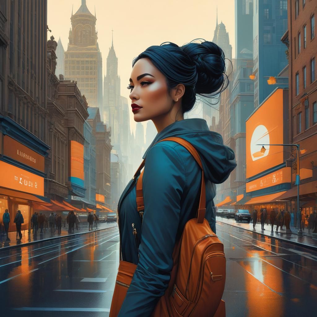 a highly detailed illustration of a beautiful young women in...