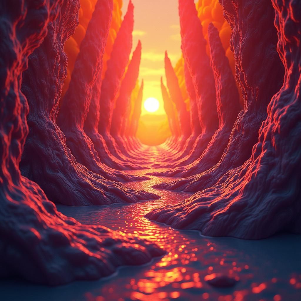 Vibrant Exponential Sunset Pattern in Fantasy Art Style