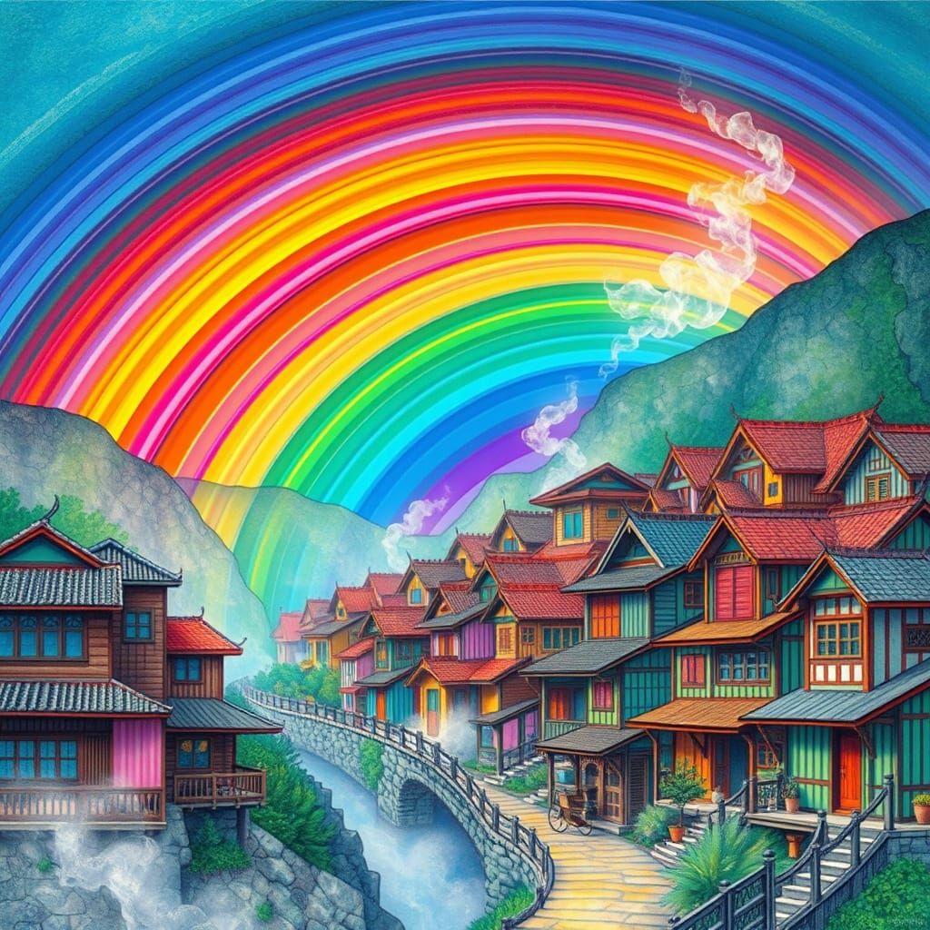 Whimsical Village of Zhejiang, China, in Dreamy, Hyper-Detai...