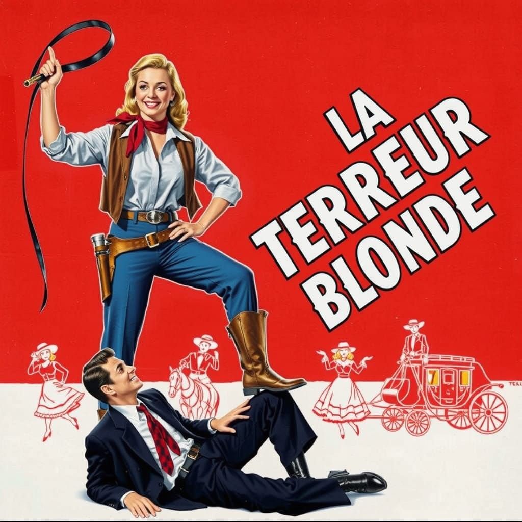 Confident Blonde Woman in Vintage Western Movie Poster