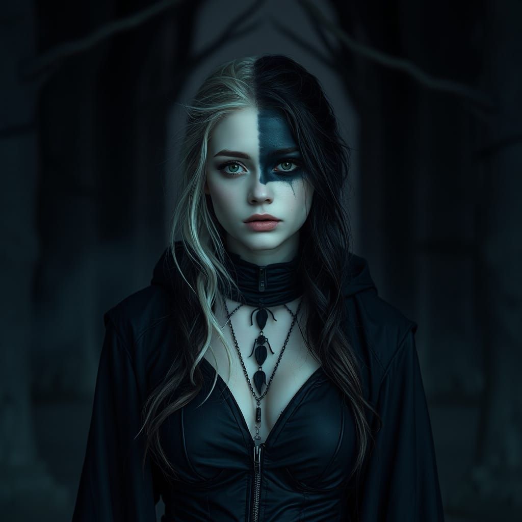 Mystical Biracial Woman in Eerie Environment