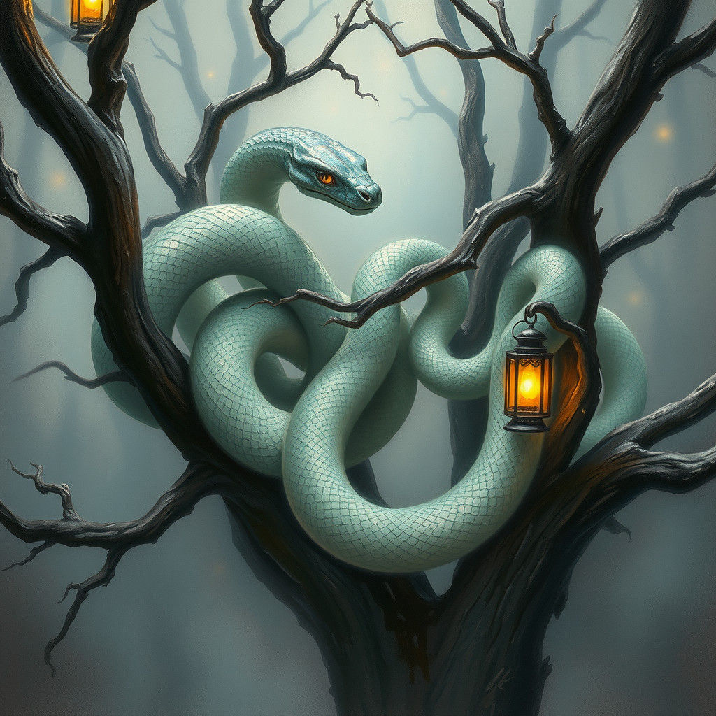 Ethereal Snakes with Glowing Eyes, Surreal Watercolor Art