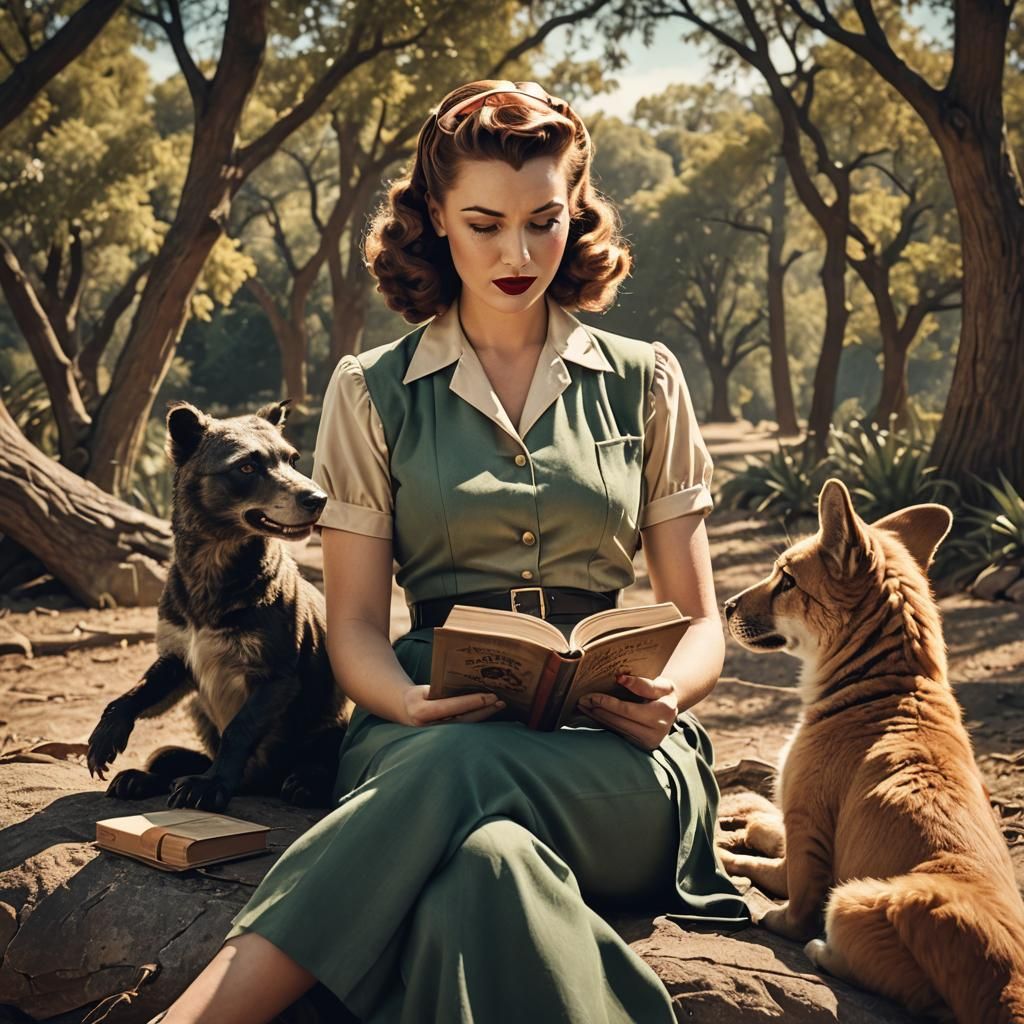 1940s Pinup Girl Reading, Cinematic Film Still