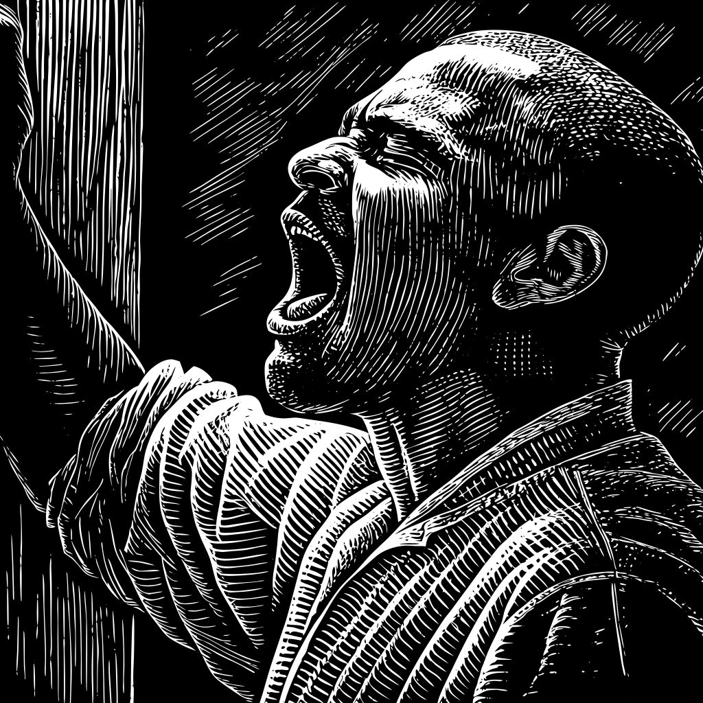 Detailed Charcoal Drawing of Screaming Man