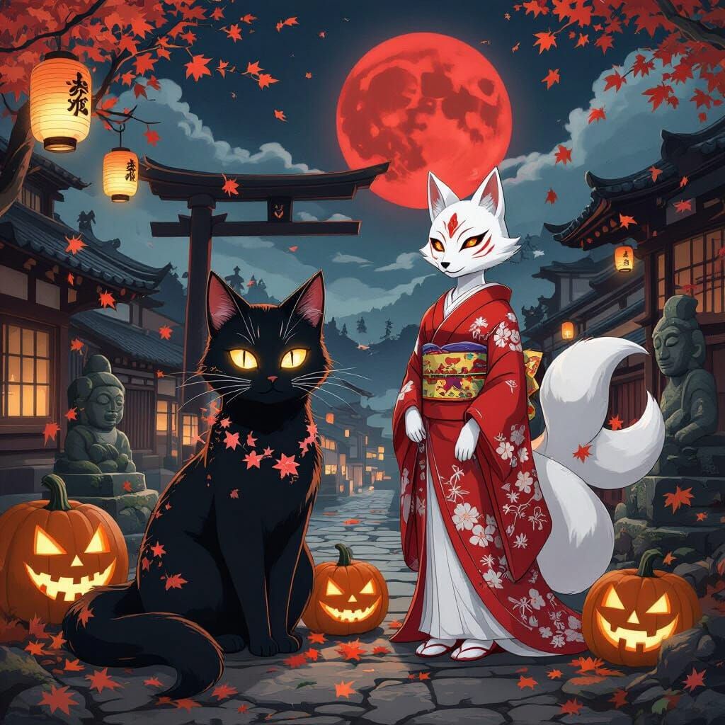 Japanese Yokai Halloween Night Ukiyo-e Anime Blend