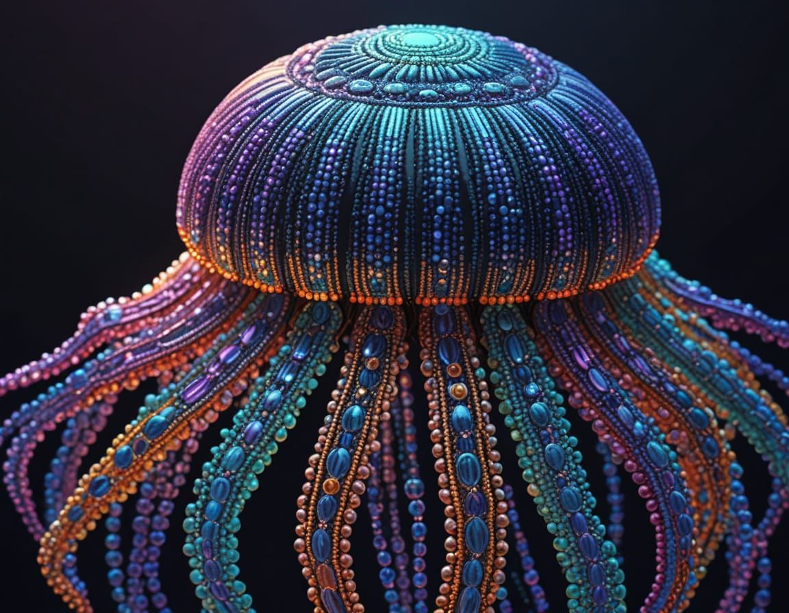 Beaded Jellyfish: Vibrant Digital Art Mandala