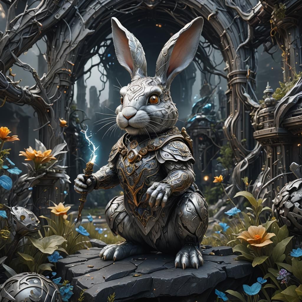 Electric Silver Rabbit: Detailed Matte Painting