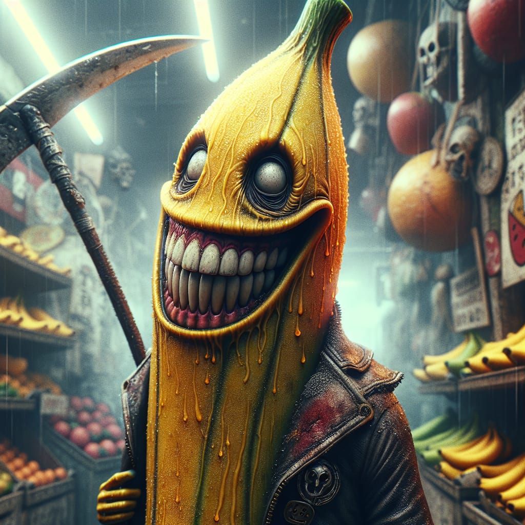 Voodoo Banana Warrior in Grungy Dystopian Market
