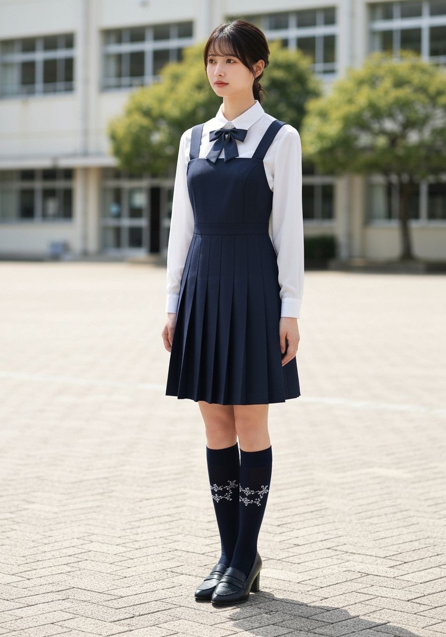 Japanese School Uniform with Modern Blouse in Spring Courtya...