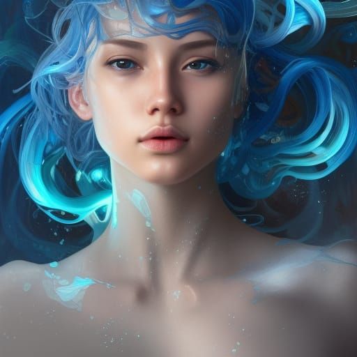 Ocean Elemental Character Portrait in Digital Painting Style