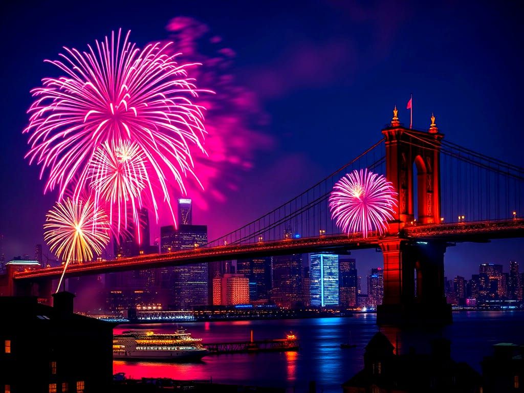 New York City Fireworks Display in Pointillism