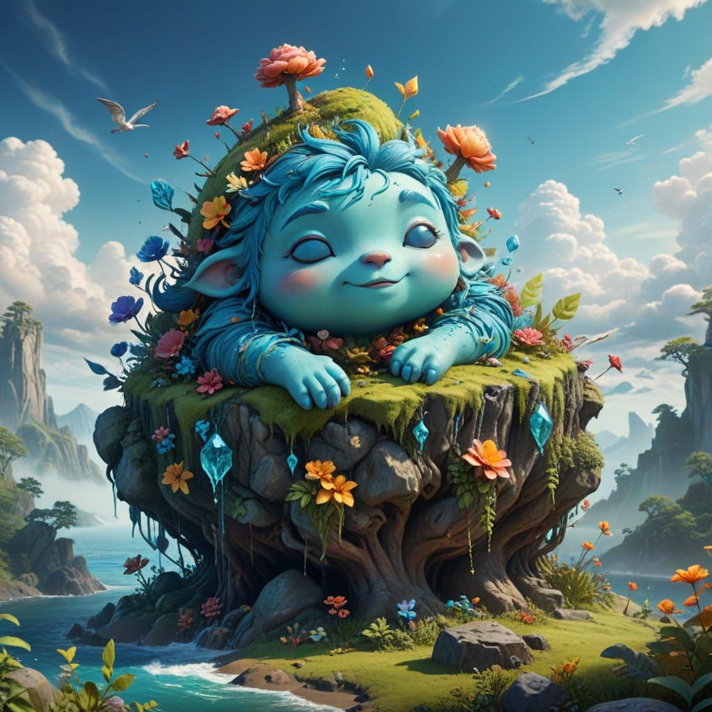 Sleepy Earth Character Dreaming: Watercolor Masterpiece