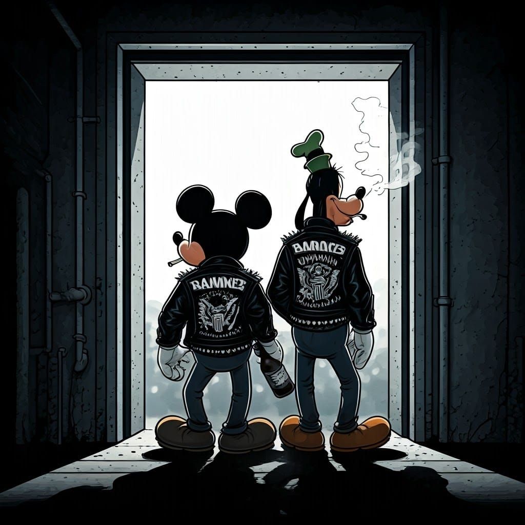 Rebellious Cartoon Icons Embody Punk Rock Spirit in Black an...