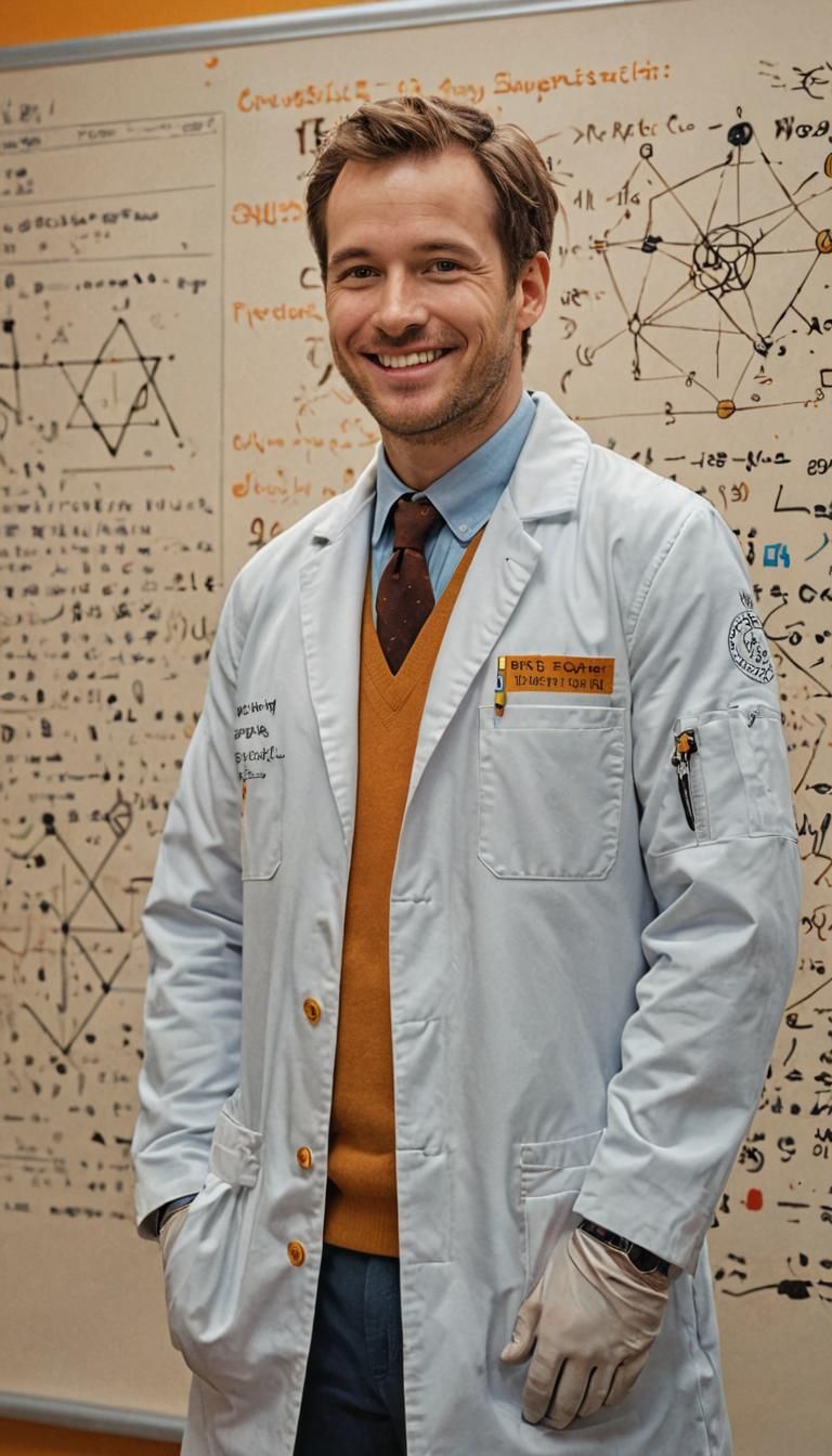 Man in Lab Coat Amidst Equations, Fantasy Art