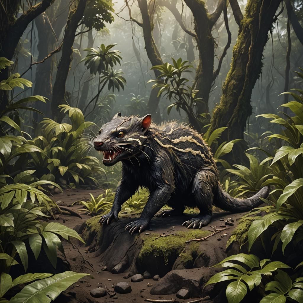 Camouflaged Venomous Mammal on Volcanic Island: Detailed Mat...