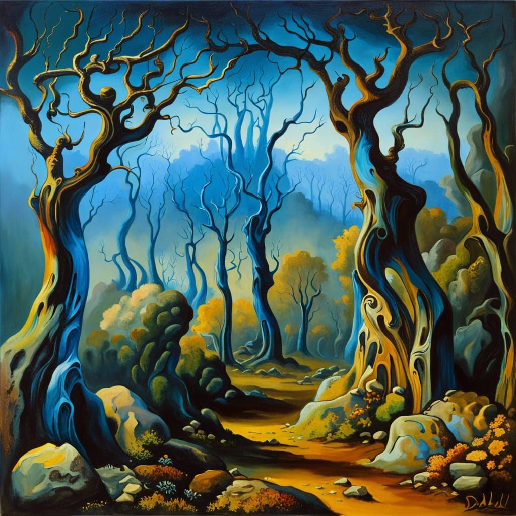 Surreal Blue Forest: Oil on Canvas Impression