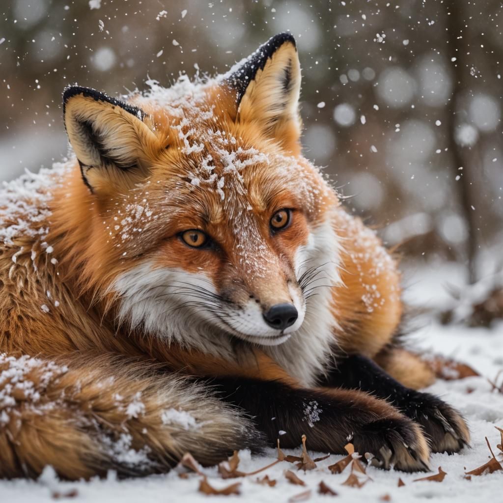 Fox Curled Up in Snow: Wildlife Photography