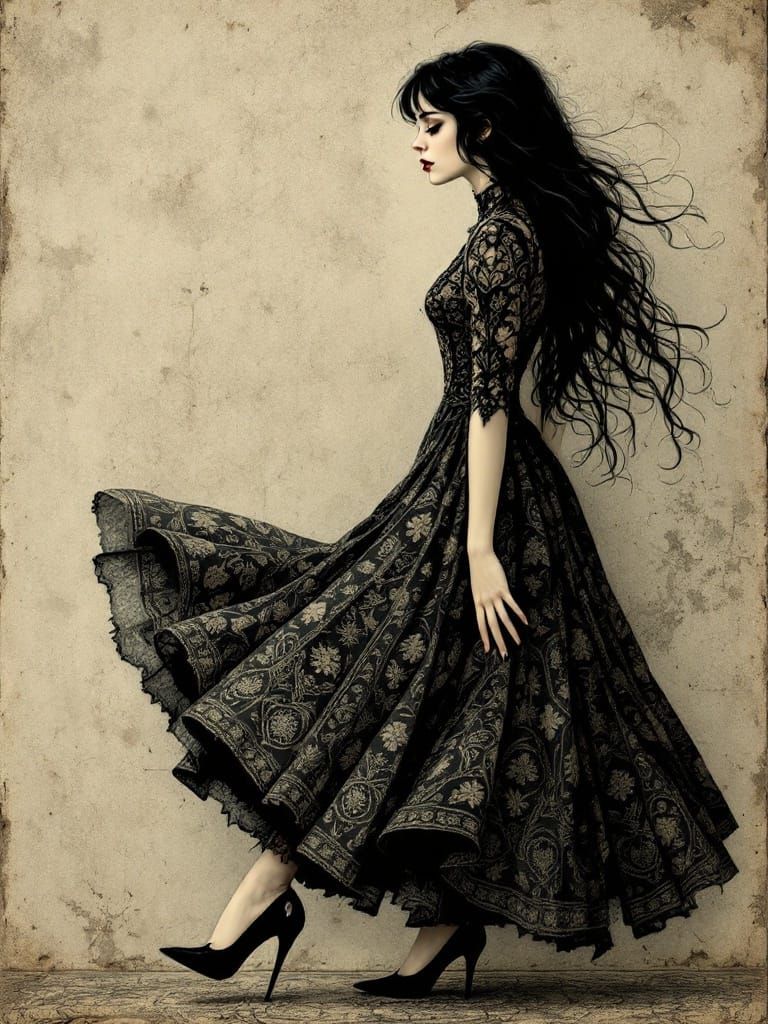 Melancholic Woman in Sepia Tones, Alphonse Mucha Style