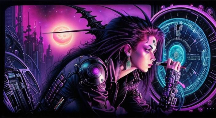Epic Cosmic Cyberpunk Synthwave Color Ink Masterpiece