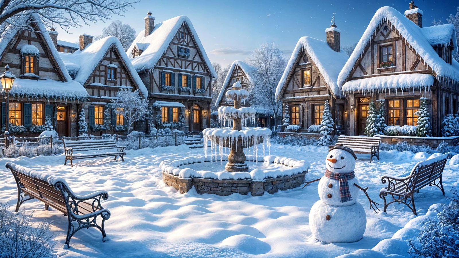 Winter's Enchanted Village: A Digital Painting