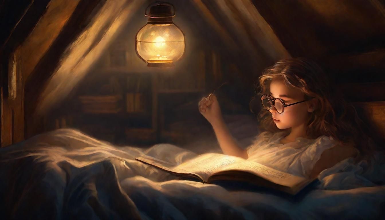 Girl Reading Under Bed in Ethereal Oil Painting