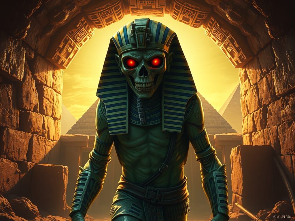 Pharaoh Mummy Emerges from Tomb with Glowing Aura