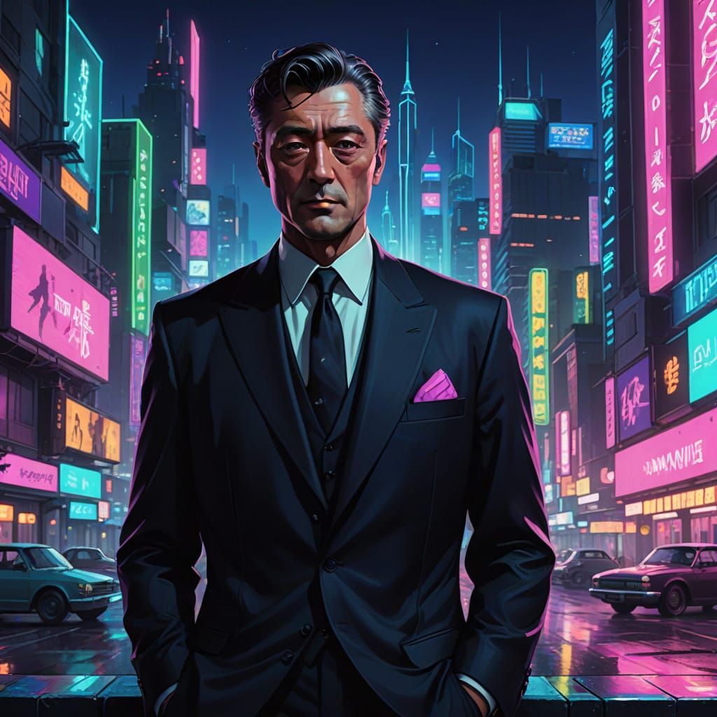 Sleek, Neon-Lit Cityscape in 3D Anime Style, Inspired by Syn...