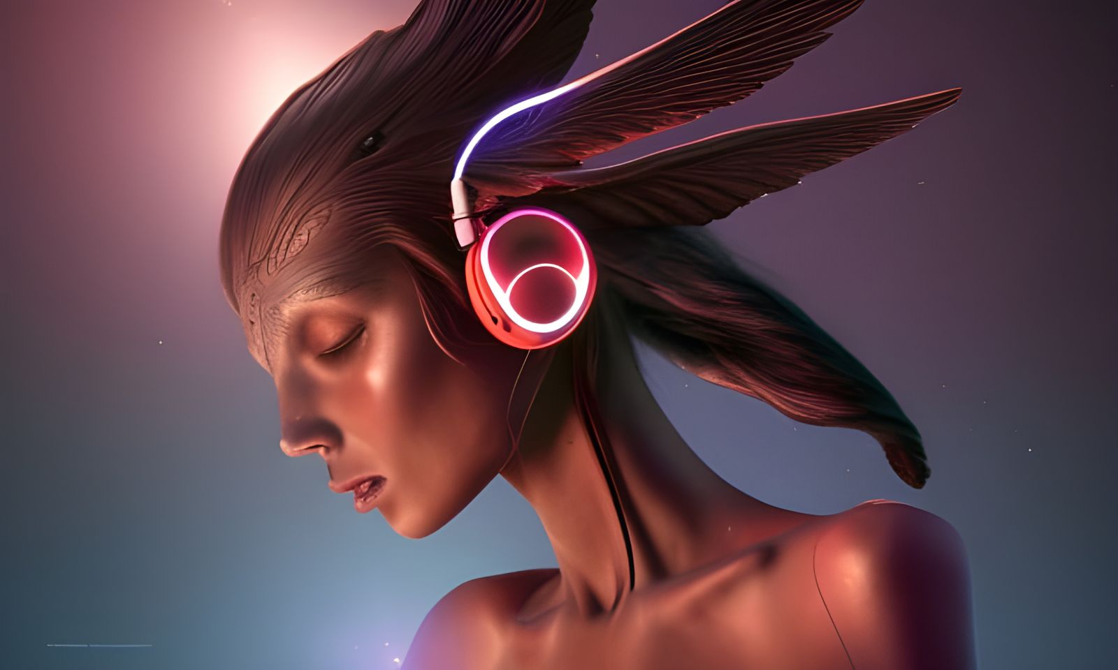 Winged Alien Goddess of Light in 3D