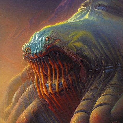 Grotesque Worm God in Oil Painting Style